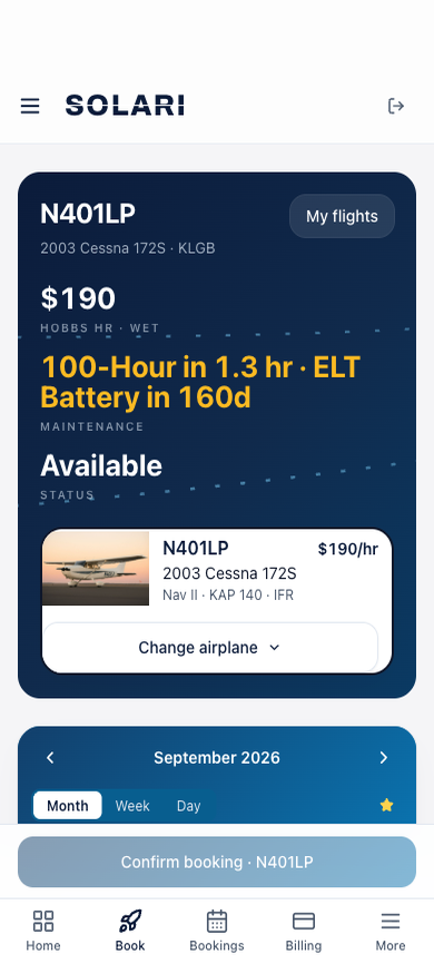 The app on a phone: the airplane, the rate and the month