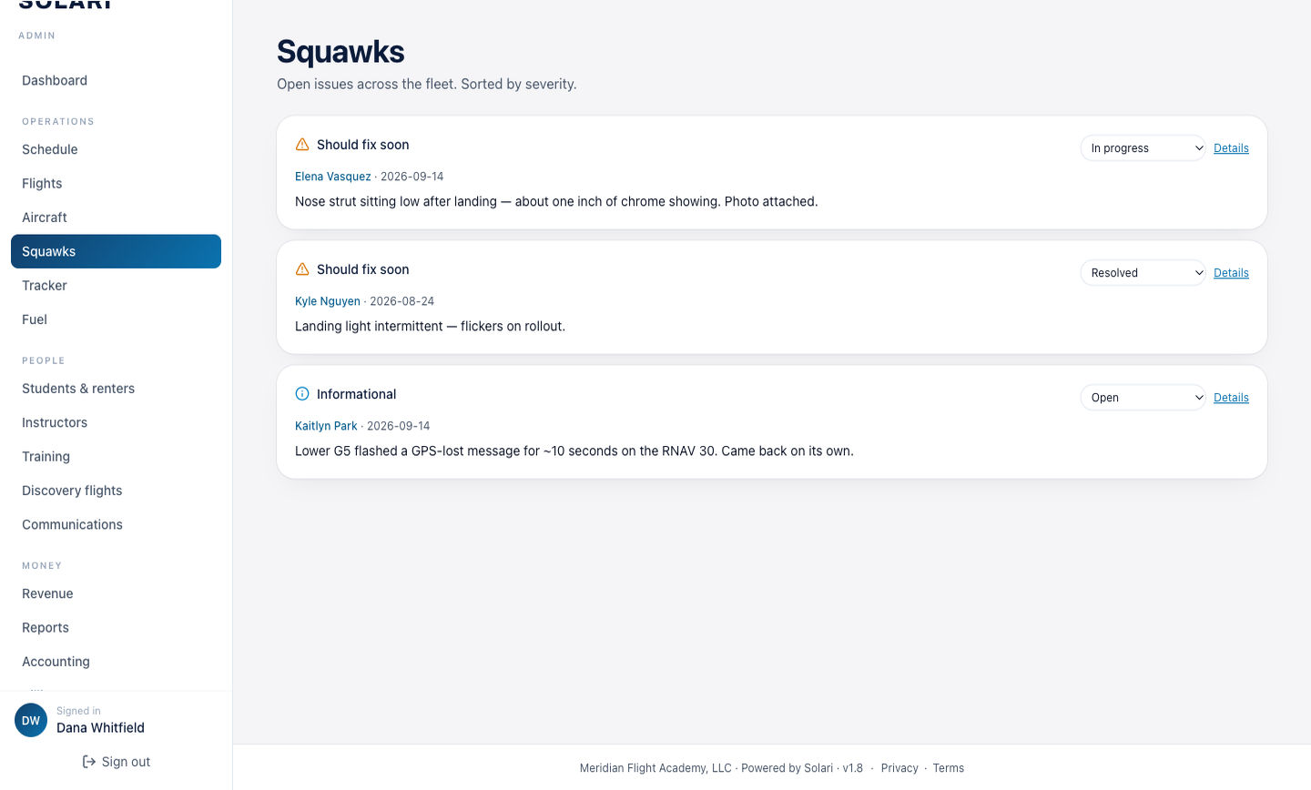 Maintenance & squawks